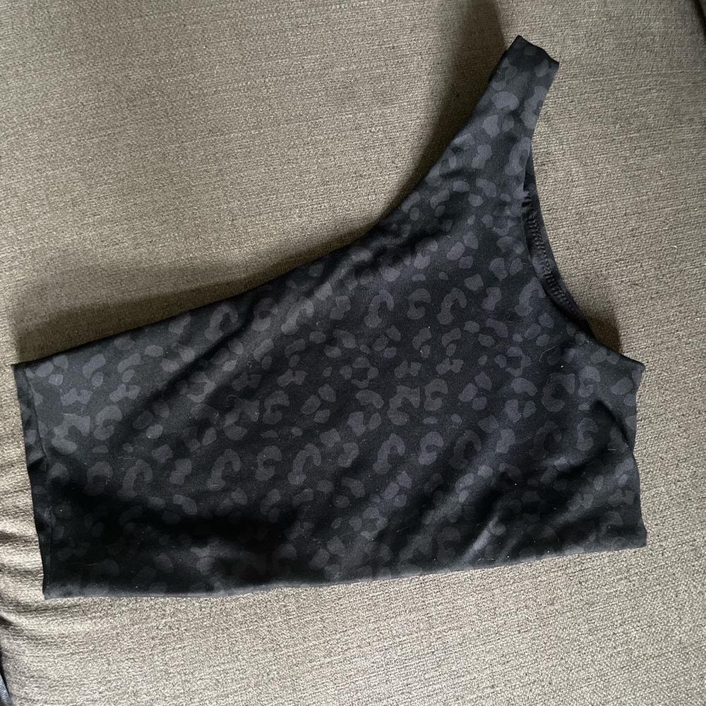 Ryderwear one shoulder work out top. Black leopard. Size M
